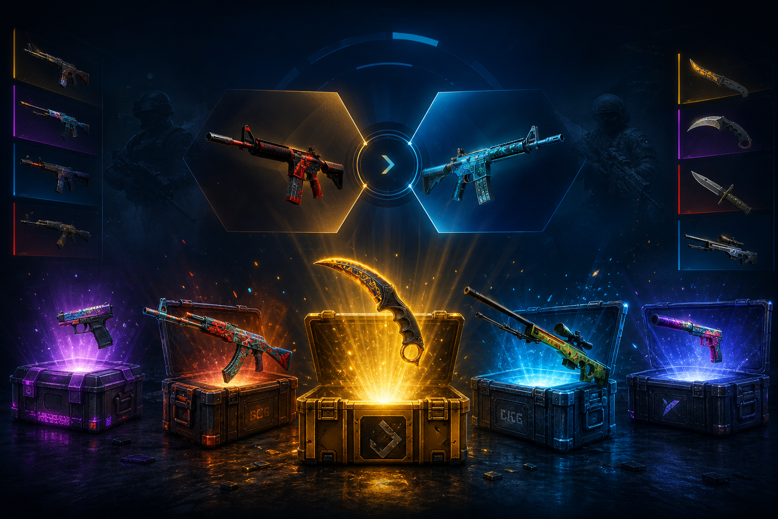CS skins gambling and case opening illustration